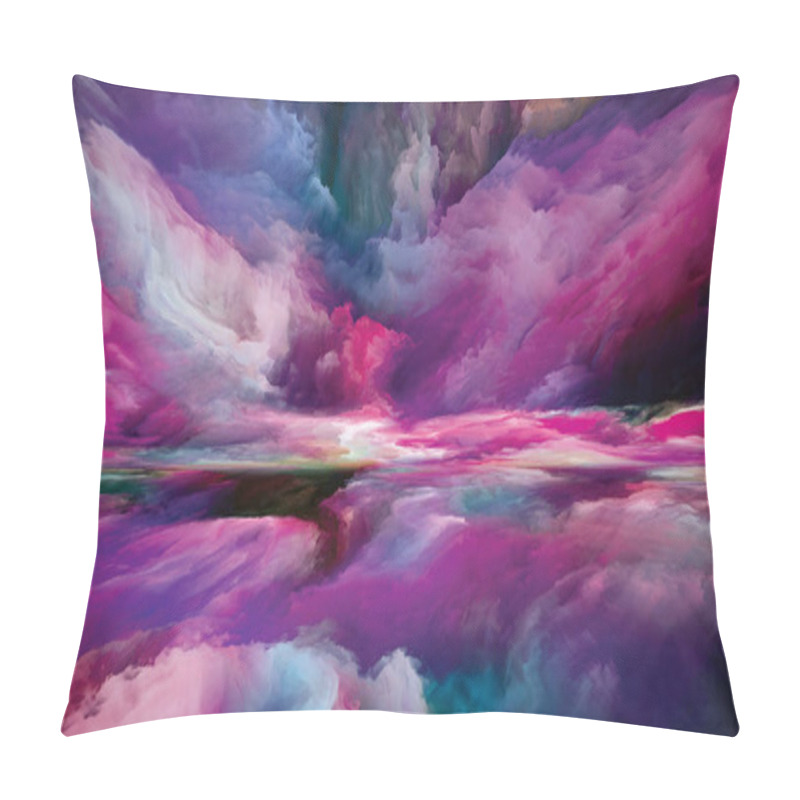 Personality  Land Of Awakening. Escape To Reality Series. Arrangement Of Surreal Sunset Sunrise Colors And Textures On Theme Of Landscape Painting, Imagination, Creativity And Art Pillow Covers