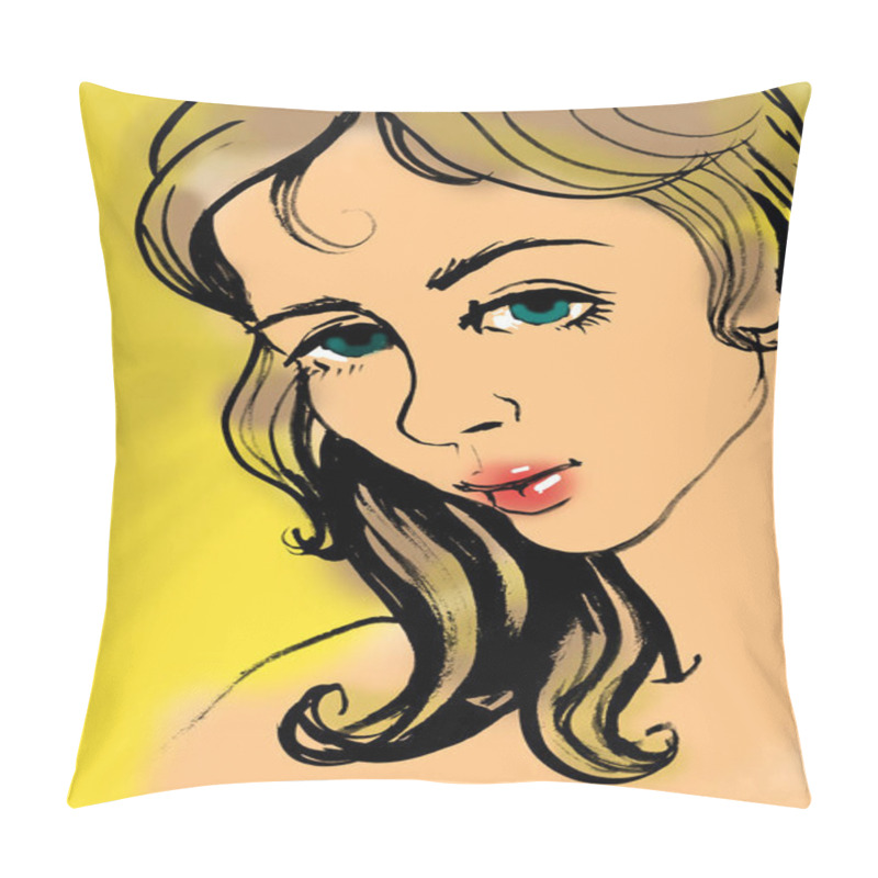 Personality  Girl With Long Hair, Sketch Art   Pillow Covers