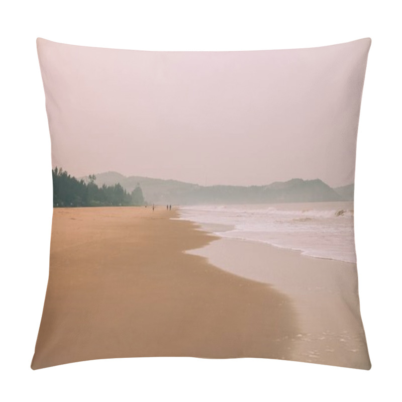 Personality  Beautiful Seashore With Sandy Beach And Mountains In Fog Pillow Covers