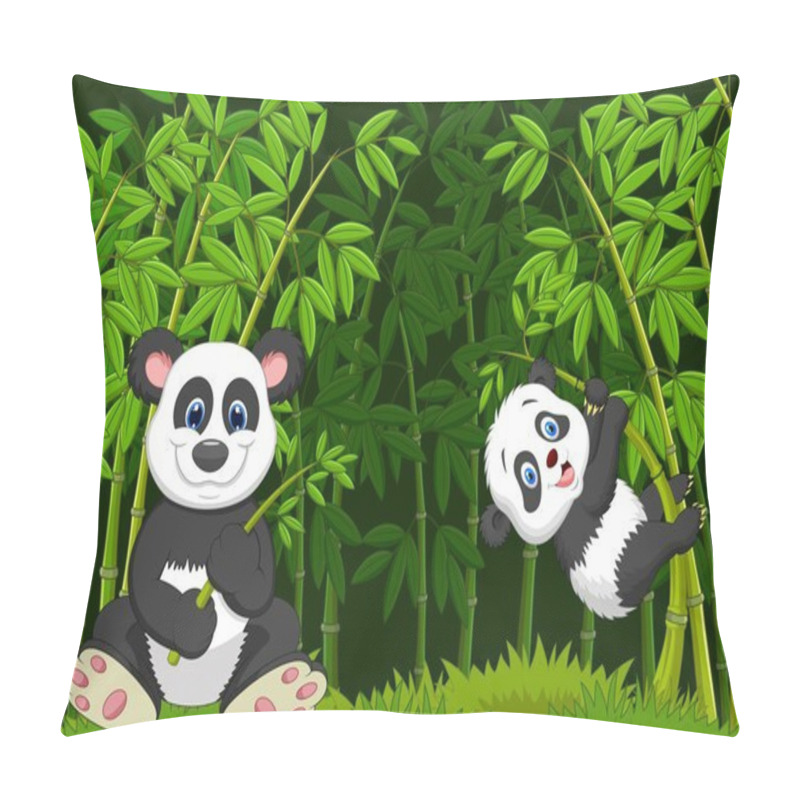 Personality  Cartoon Mom And Baby Panda In The Climbing Bamboo Tree Pillow Covers