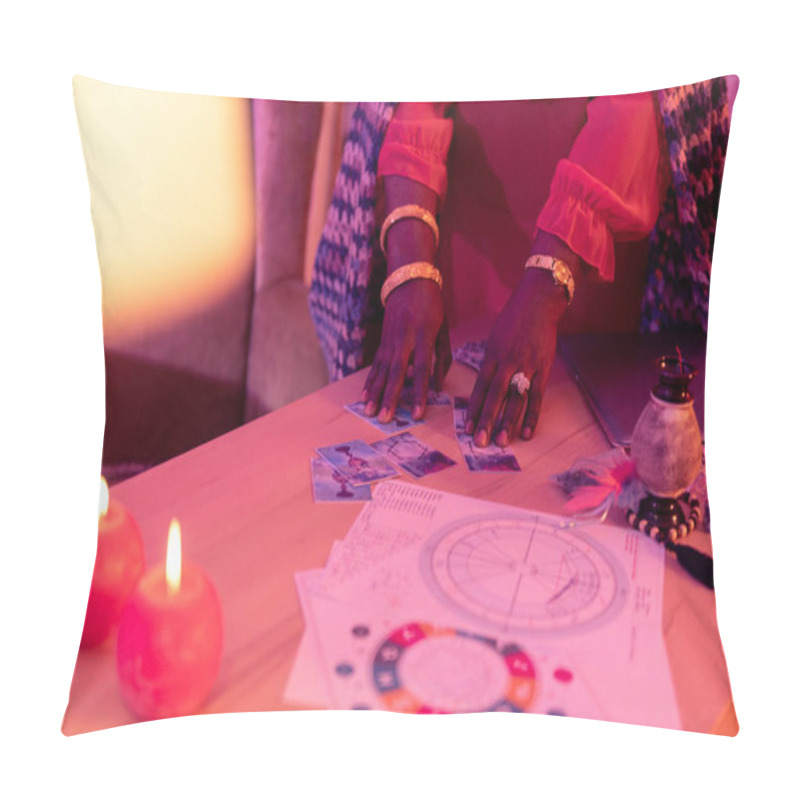 Personality  African American Plump Fortune-teller With Golden Bracelets Shifting Cards Pillow Covers