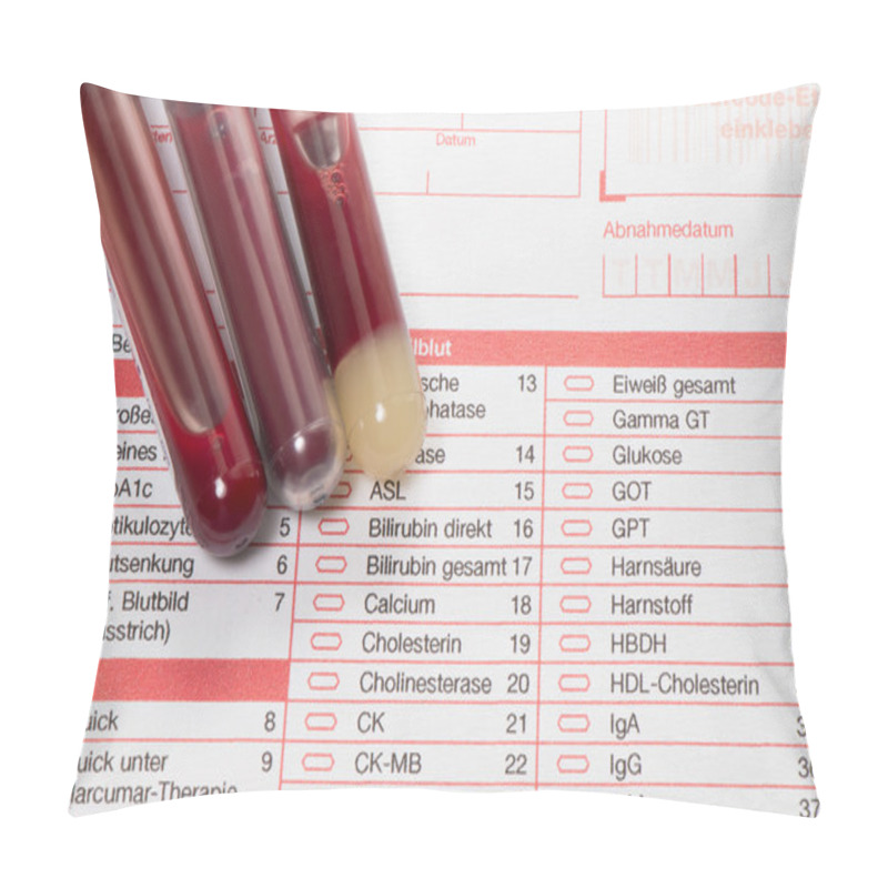 Personality  Blood Test, Blood Samples On A Laboratory Form Pillow Covers