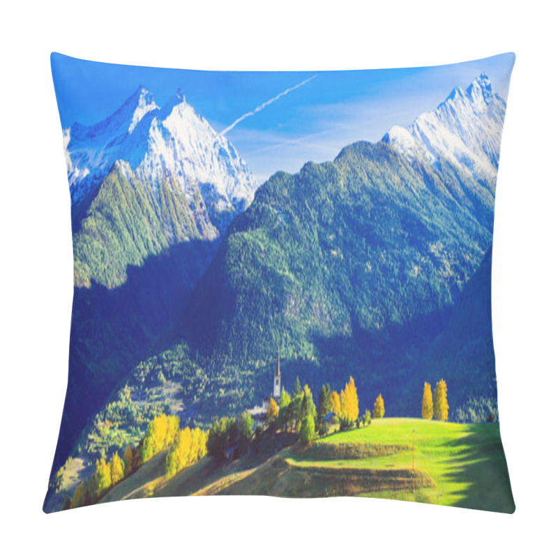 Personality  Impressive Italian Alps In Valle D'Aosta With Small Villages. North Italy. Pillow Covers