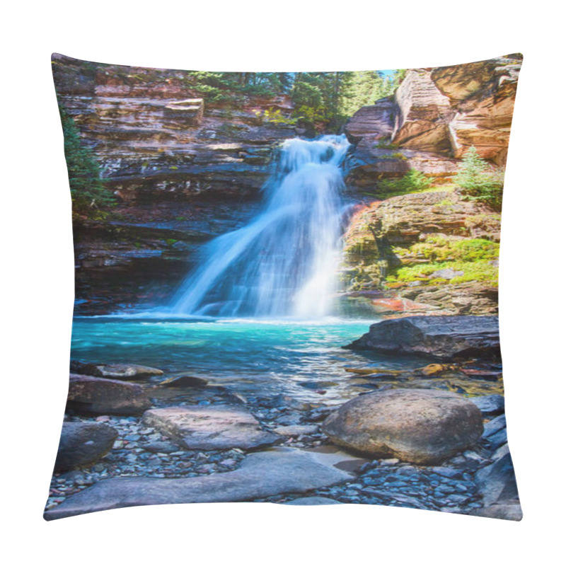 Personality  Beautiful Waterfall With Blue Water And Large Boulders At Bottom Of Canyon Pillow Covers