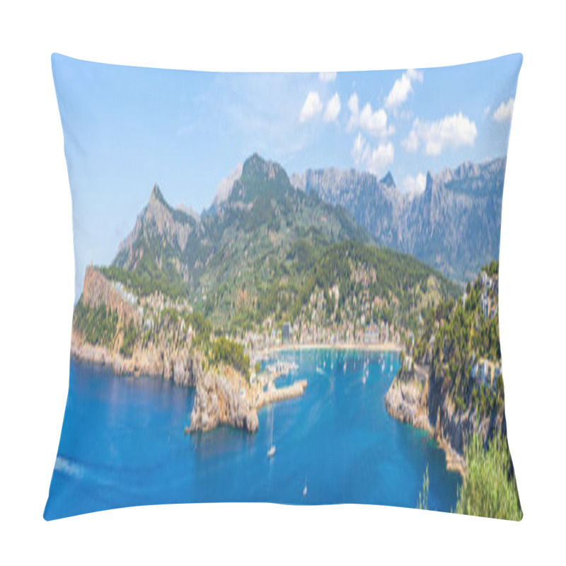 Personality  Port De Soller: A Stunning Snapshot Where The UNESCO-protected Tramuntana Mountains Meet The Tranquil, Azure Waters Of Mallorca's West Coast. Pillow Covers