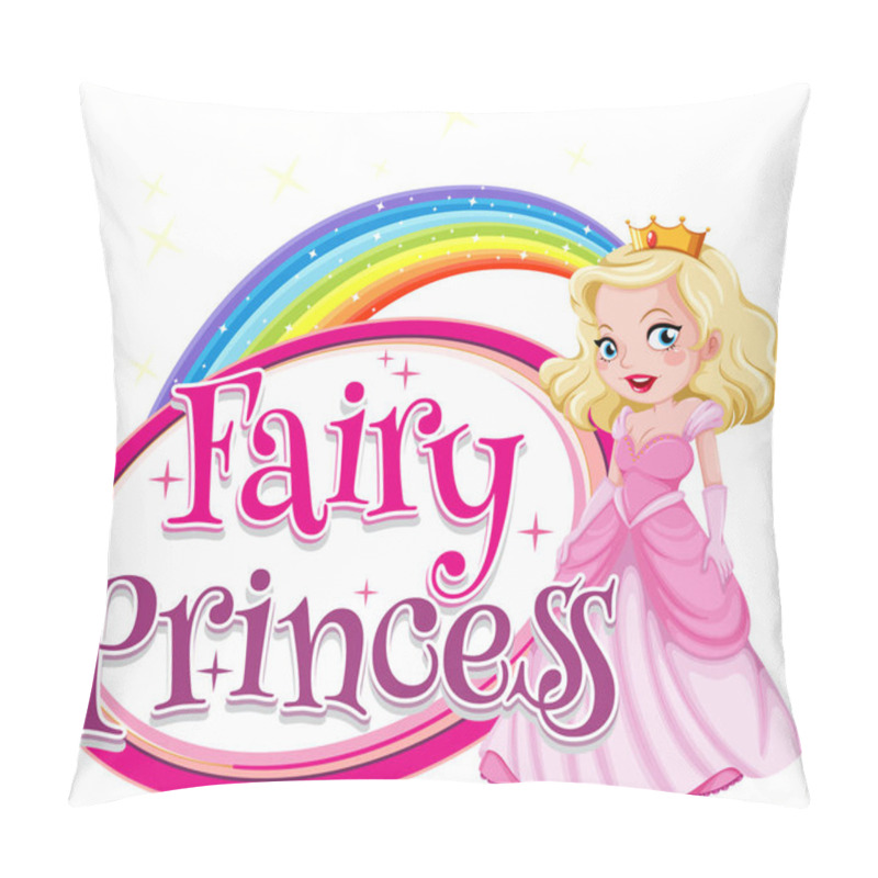 Personality  Font Design For Word Fairy Princess With Cute Princess In Pink Illustration Pillow Covers