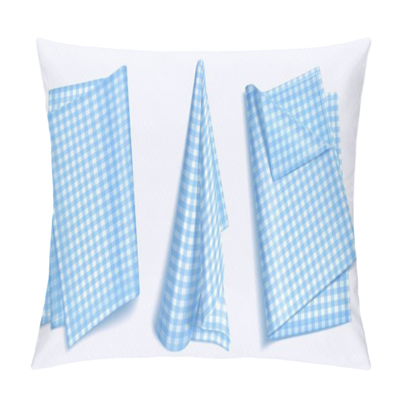 Personality  Set Of Blue Checkered Towels Folded, Hanging And Top View Isolated On White Background. Realistic Vector Illustration Of Napkin, Cozy Kitchen Interior Design Element, Home Textile For Domestic Use Pillow Covers