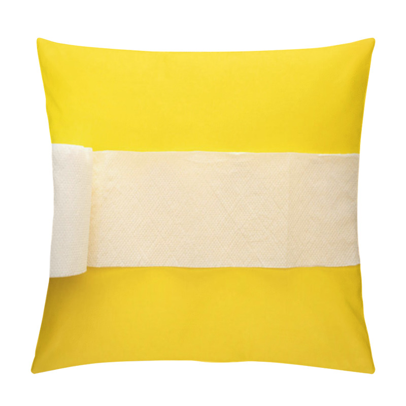 Personality  Top View Of Unrolled White Toilet Paper On Yellow Background Pillow Covers