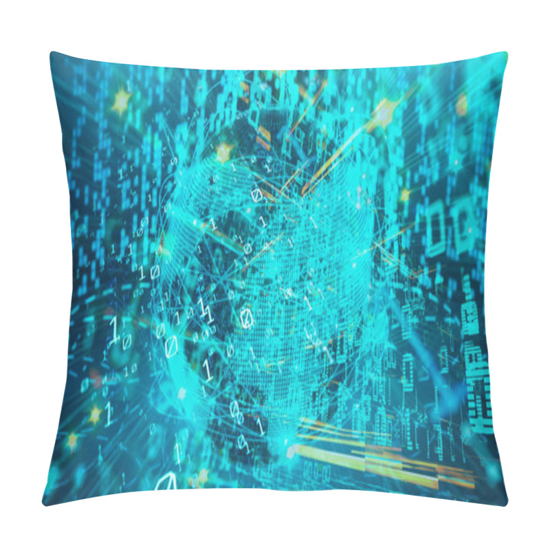 Personality  Data Flowing From The Globe, Data Transformation, Big Data, Artificial Intelligence, Internet Of Things Pillow Covers