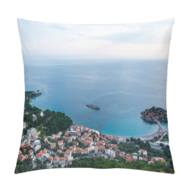 Personality  Aerial View Of Budva Town And Island Of Sveti Stefan With Hotel Resort In Adriatic Sea, Montenegro Pillow Covers