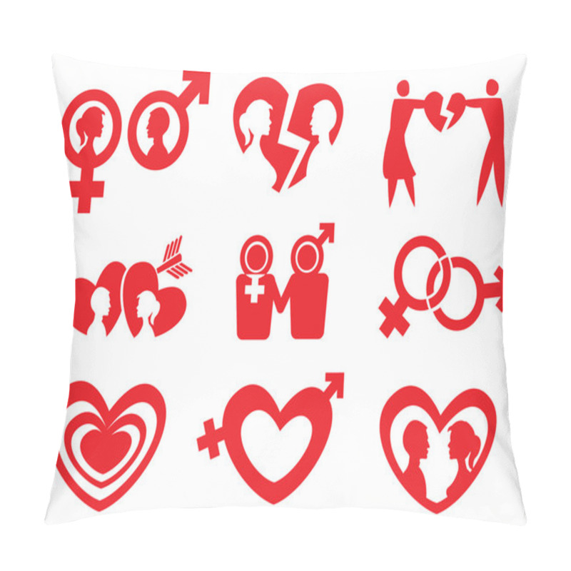 Personality  Man Woman Relationship Vector Icon Set Pillow Covers