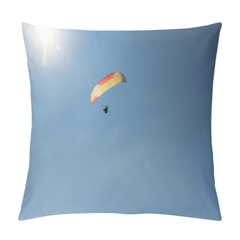 Personality  Parachutist Flying In Blue Clear Sky, Crimea, Ukraine, May 2013 Pillow Covers