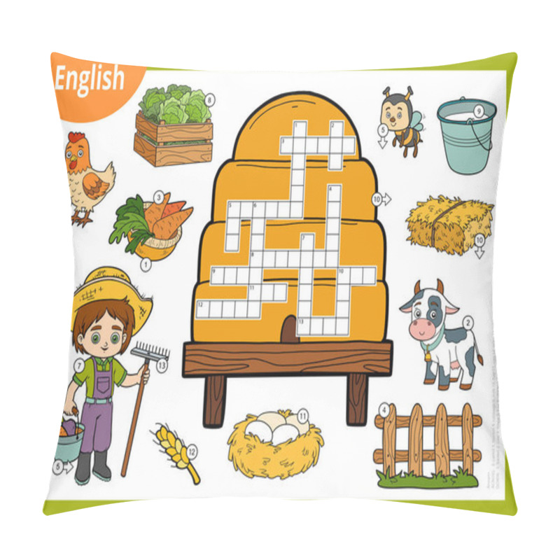 Personality  Vector Colour Crossword In English, Education Game For Children. Cartoon Farm Set Pillow Covers