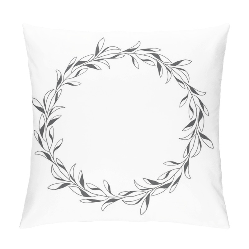 Personality  Vector Hand Drawn Floral Wreath, Round Frame With Leaves Pillow Covers