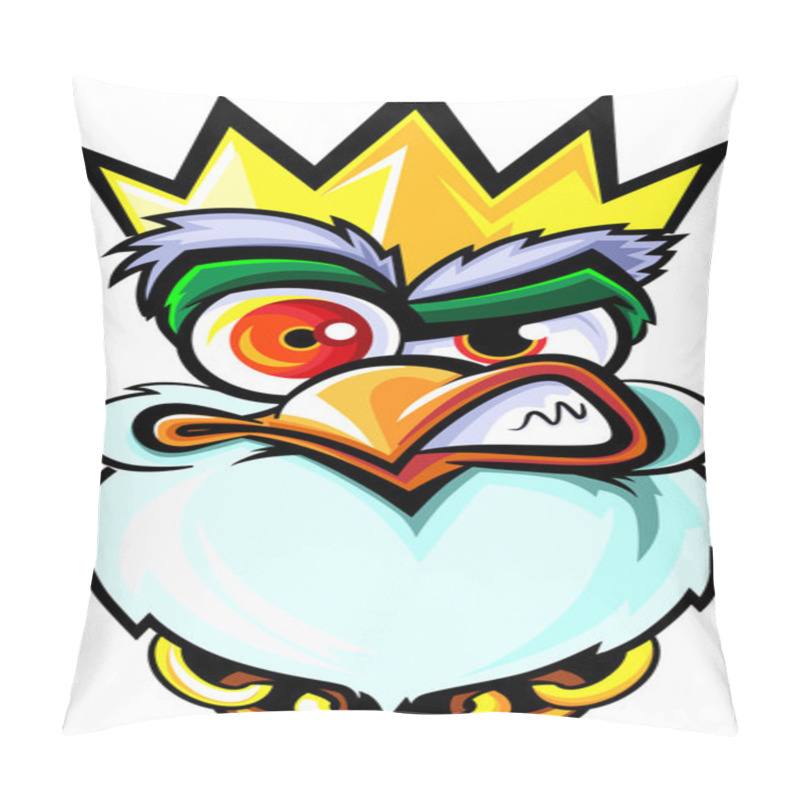 Personality  Angry King Rooster. Vector Illustration. Isolated On White Background Pillow Covers