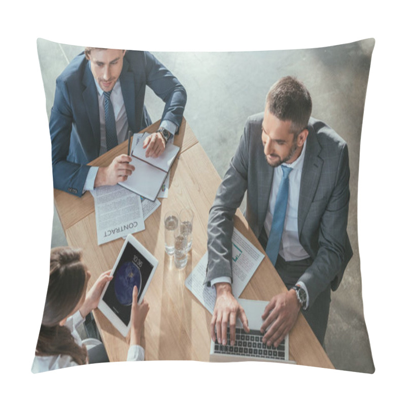 Personality  High Angle View Of Successful Business People Working Together At Modern Office Pillow Covers