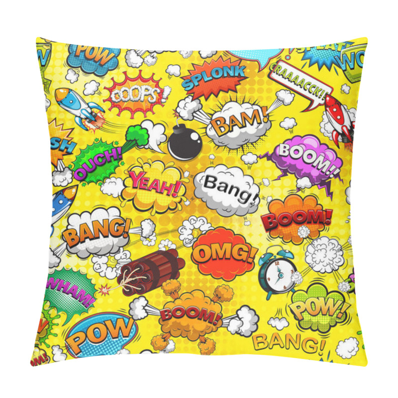 Personality  Comic Speech Bubbles Seamless Pattern On Yellow Background Vector Illustration Pillow Covers