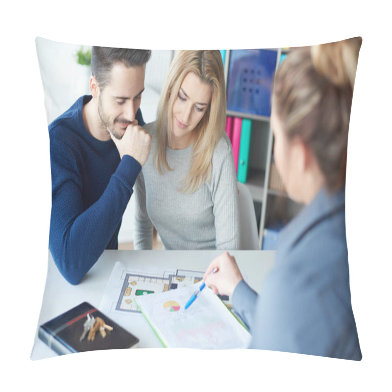 Personality  Young Couple In Sales Office  Pillow Covers