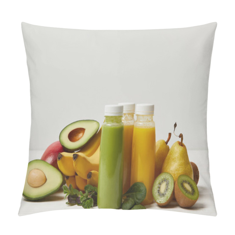 Personality  Fresh Detox Fruits And Smoothies On White Background   Pillow Covers