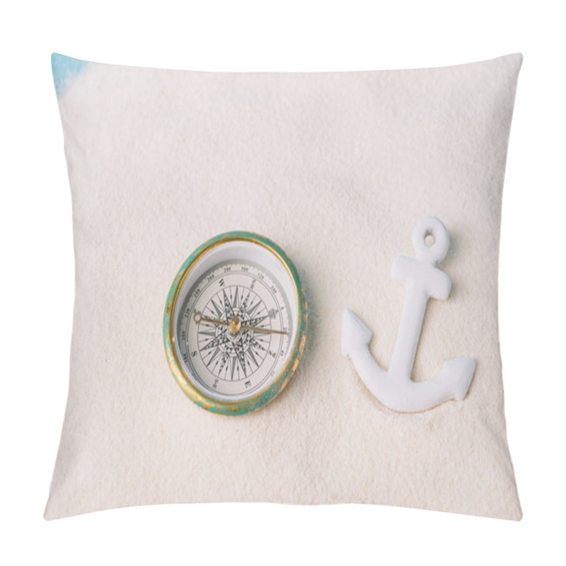 Personality  Compass And Plastic Anchor On White Sand Pillow Covers