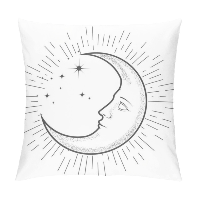 Personality  Mystic Crescent, New Moon With Face, Astrological Symbol Of Spiritual And Esoteric, Vector Pillow Covers