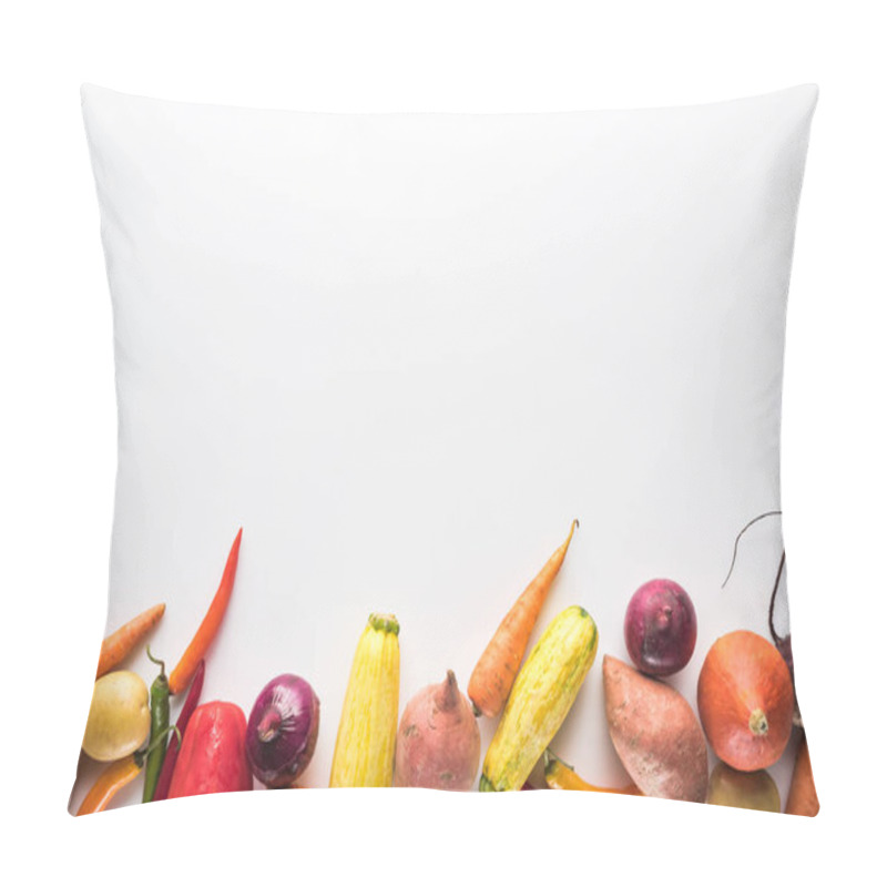 Personality  Top View Of Fresh Autumn Vegetables On White Background With Copy Space Pillow Covers