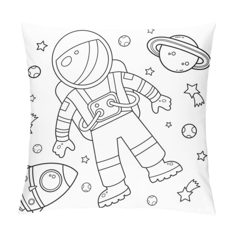 Personality  Coloring Page Outline Of A Cartoon Rocket With Astronaut In Space. Coloring Book For Kids.  Pillow Covers