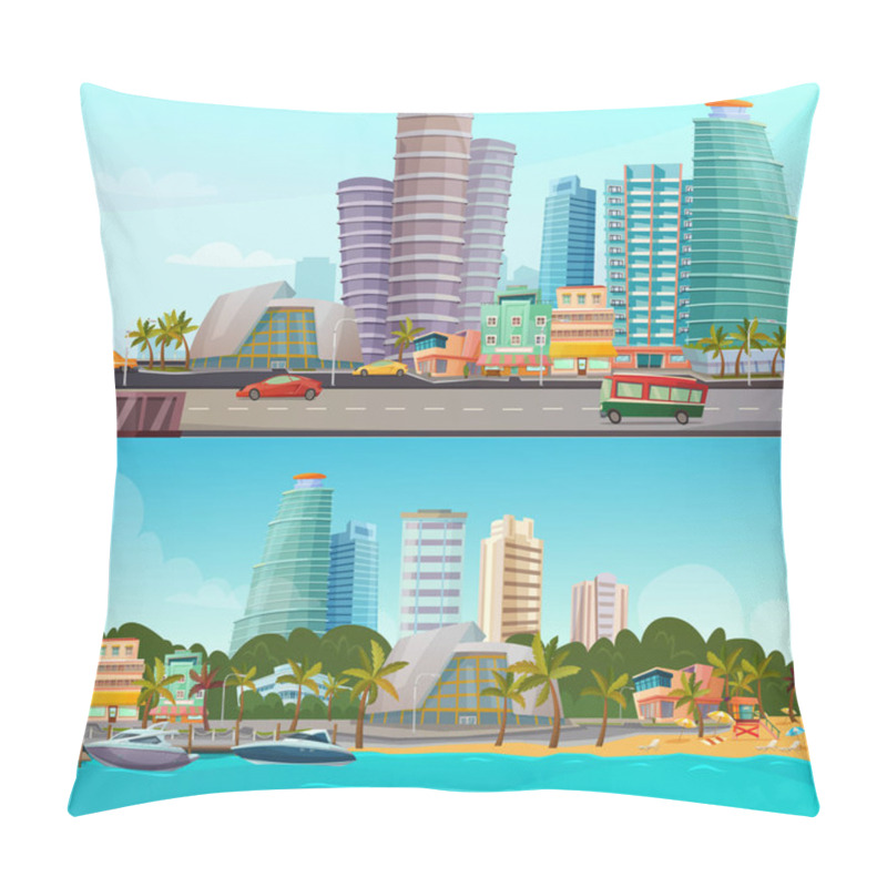 Personality  Miami Waterfront Cartoon Banners Set  Pillow Covers