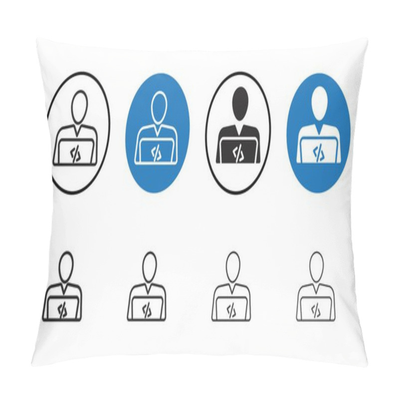 Personality  Programmer Icon Black Line Art Vector In Black And White Outline Set Collection Sign Pillow Covers