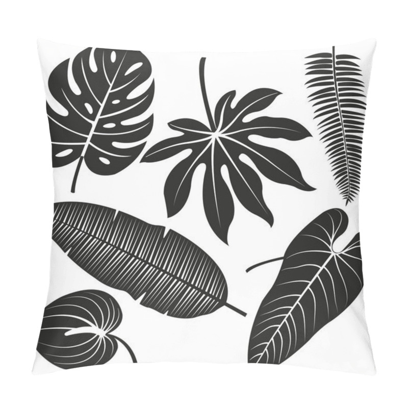 Personality  Tropical Plant Leaves Vector Silhouette Collection. Pillow Covers