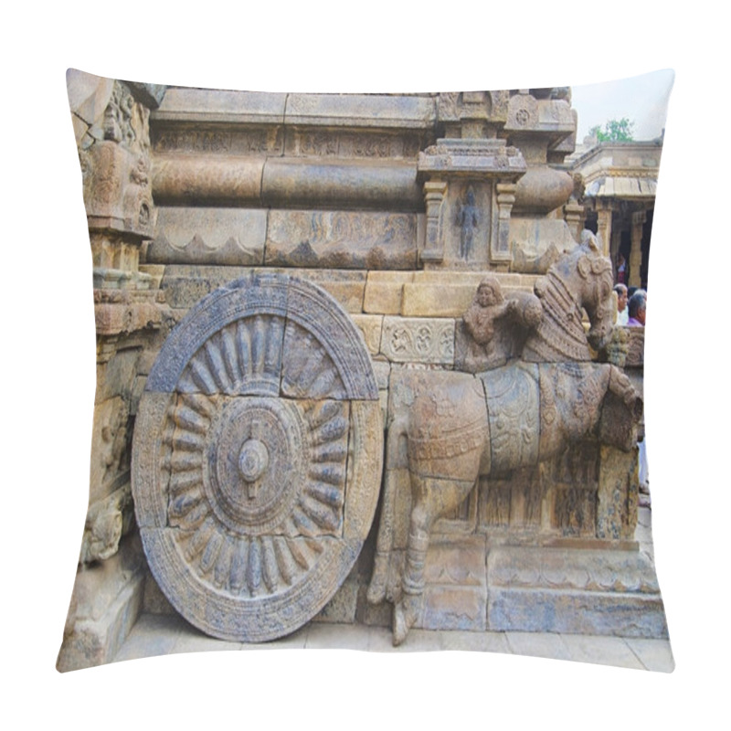 Personality  Carved Stone Chariot On The Outer Wall Of Airavatesvara Temple, Darasuram, Near Kumbakonam, Tamil Nadu, India.  Pillow Covers