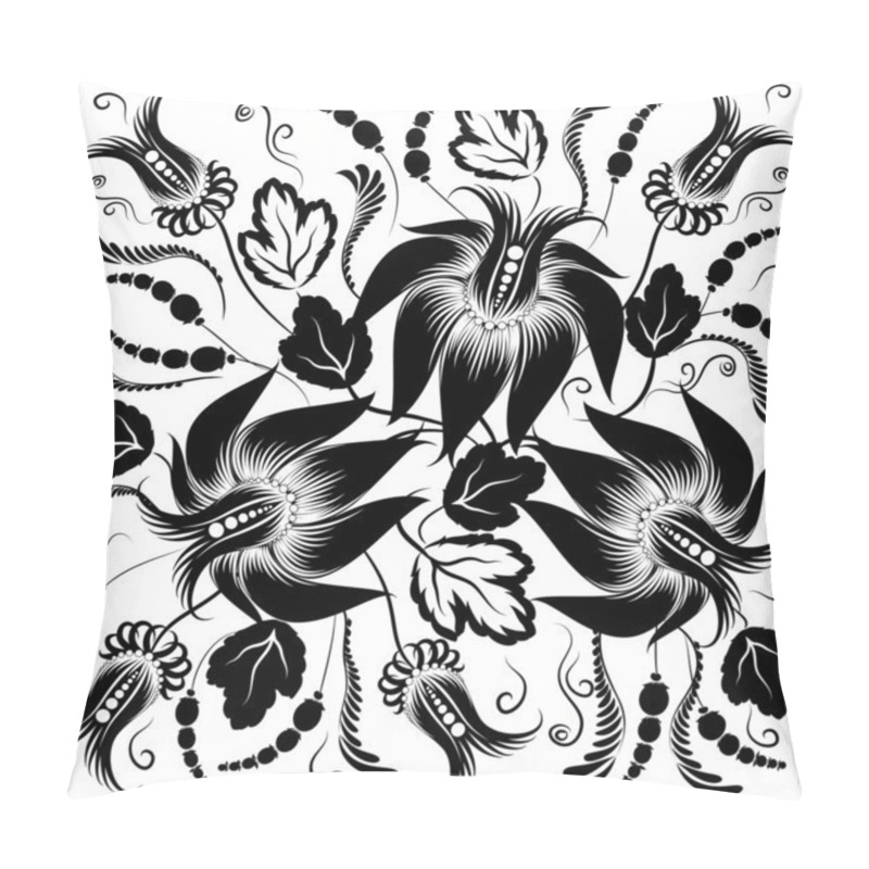 Personality  Black Flowers On A White Background Pillow Covers