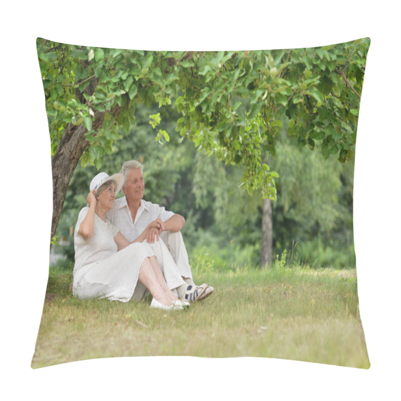 Personality  Senior Couple Sitting On Grass Pillow Covers