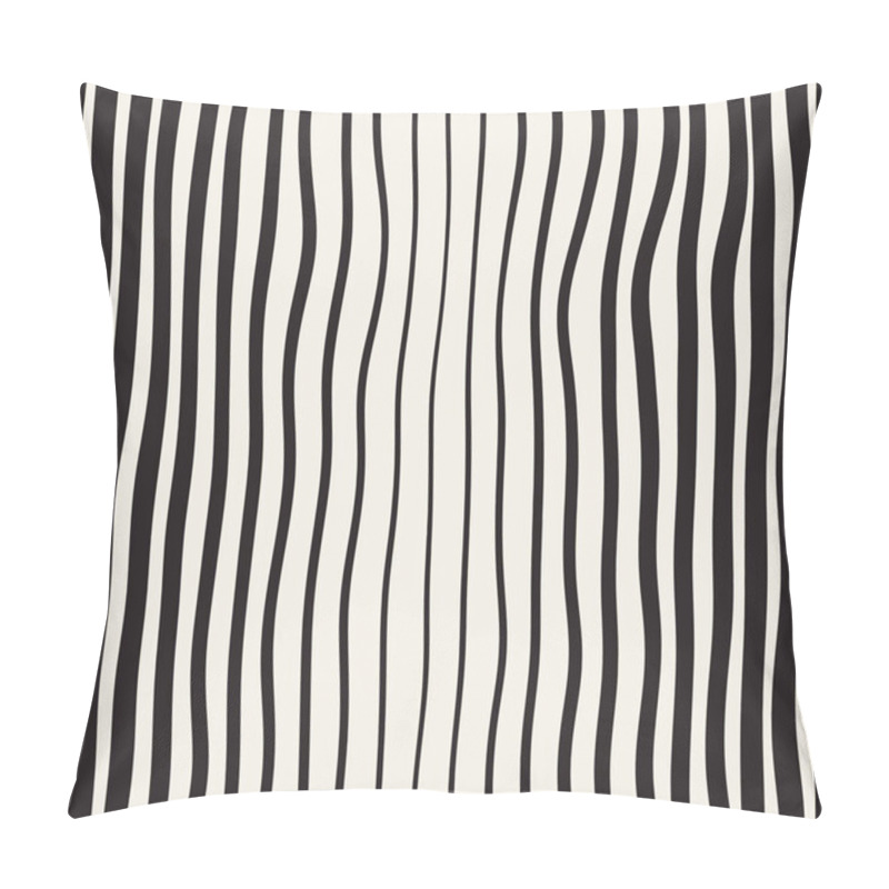 Personality  Vector Seamless Black And White Hand Drawn Diagonal Wavy Lines Pattern. Abstract Freehand Background Design Pillow Covers