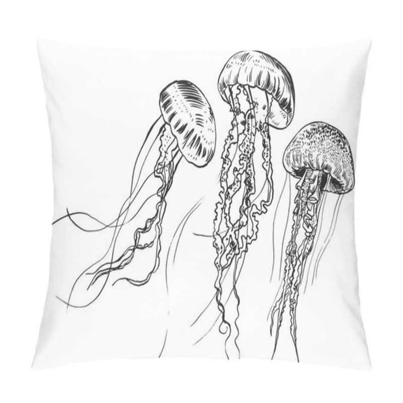 Personality  Hand Drawn Jellyfish. Vector Illustration. Sea Collection. Pillow Covers