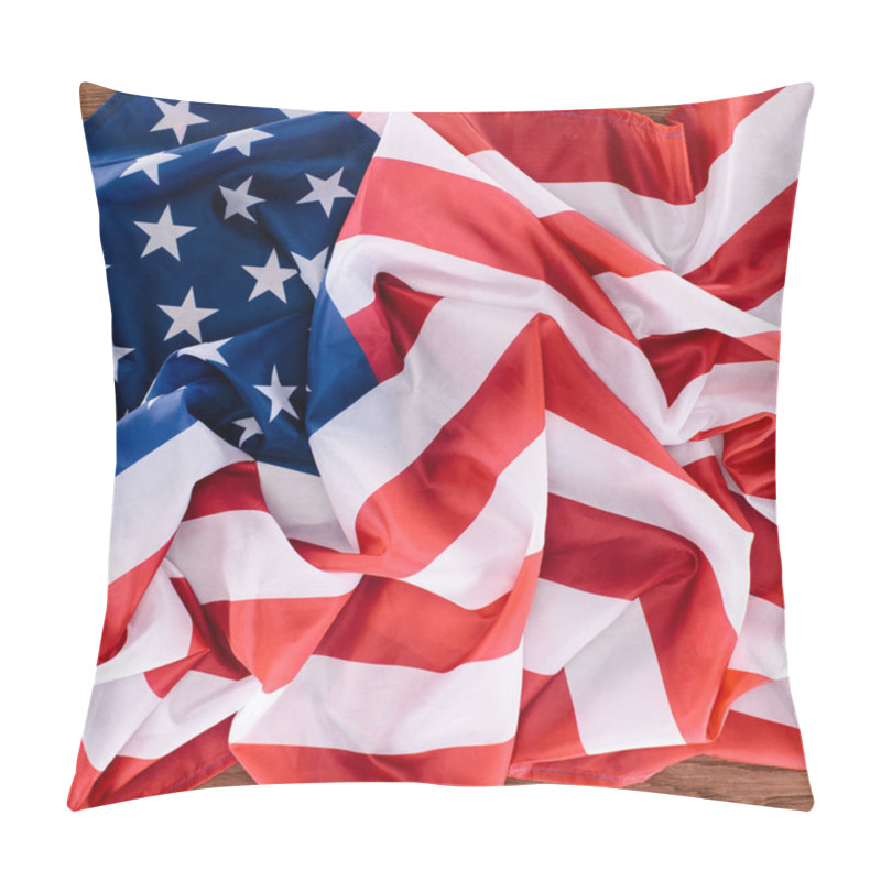 Personality  Top View Of United States Flag On Wooden Tabletop, Independence Day Concept Pillow Covers