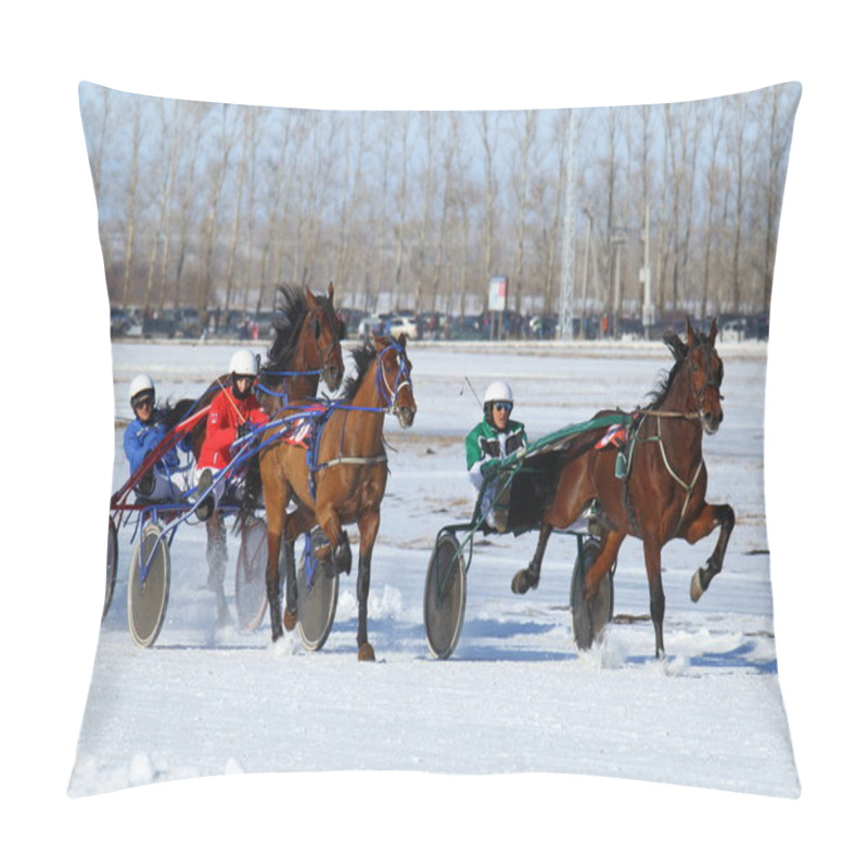 Personality  Horses Trotters On A Hippodrome Pillow Covers