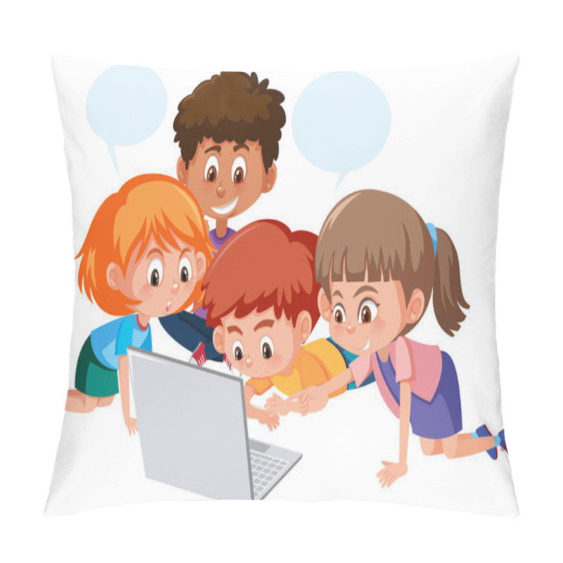 Personality  Group Of Children Using Computer Illustration Pillow Covers