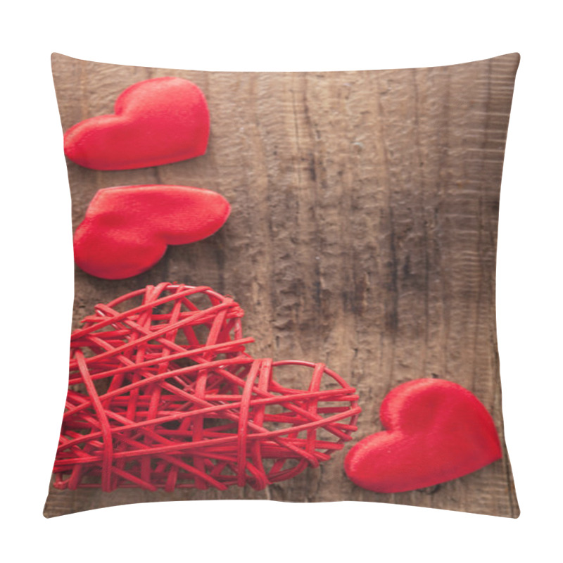 Personality  Red Hearts Over Wooden Background For Valentines Day Pillow Covers