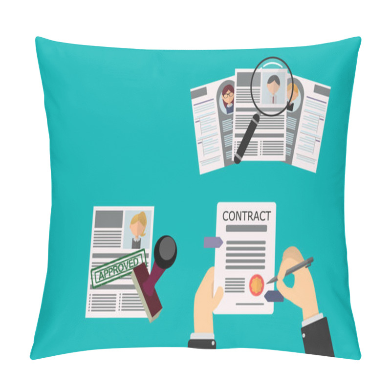 Personality  Office Recruiter Recruits Desk Resume Candidates For Vacancy. Curriculum Vitae Approved For Office Worker. Hiring Process Pillow Covers