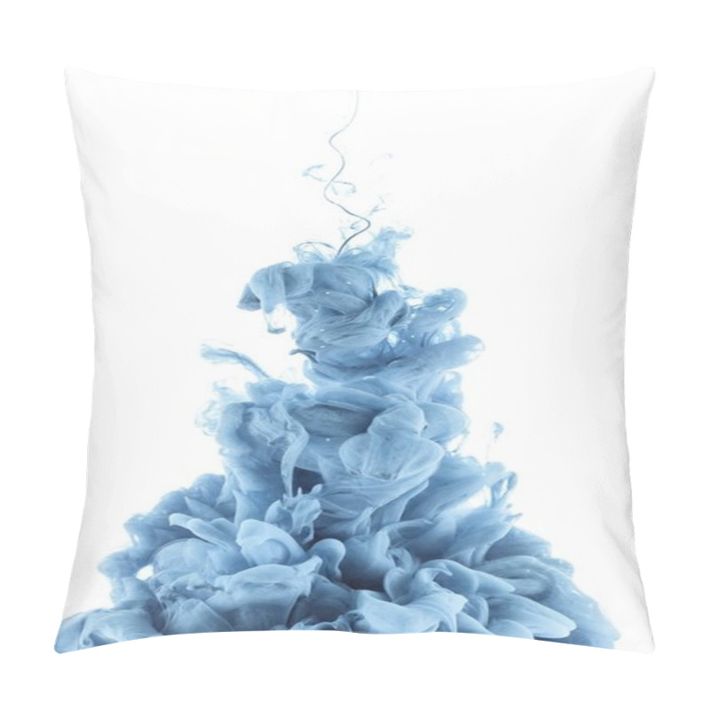 Personality  Close Up View Of Blue Paint Splash In Water, Isolated On White Pillow Covers