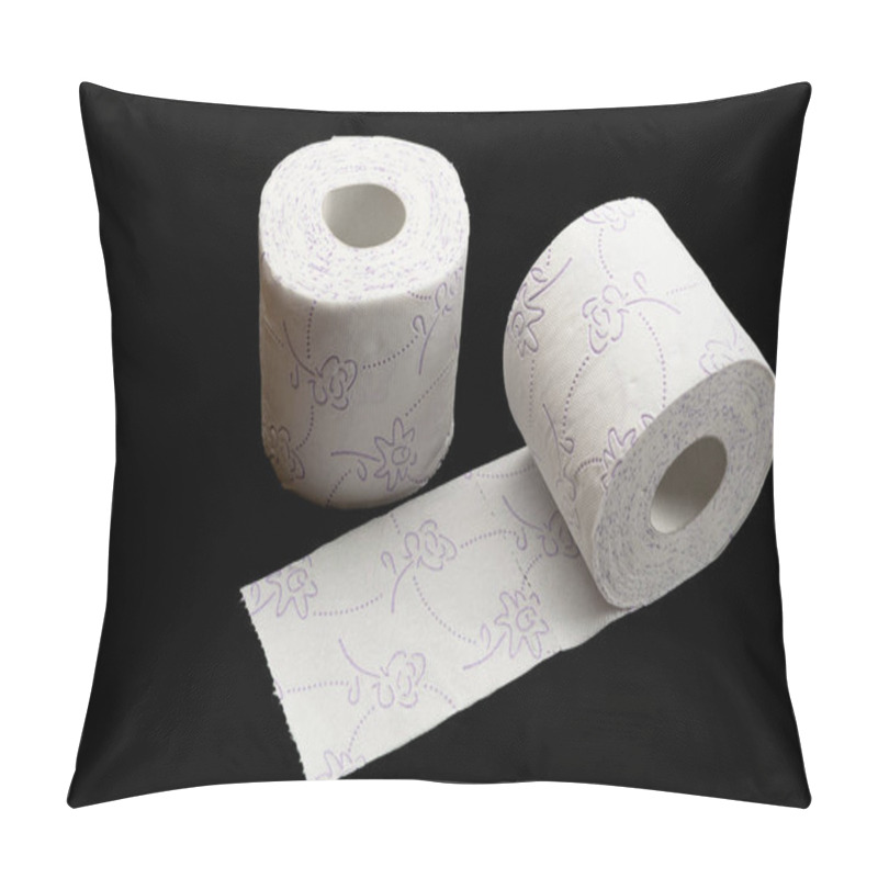 Personality  Toilet Paper Roll. Soft Tissue Isolated On Black Background. Cleaning Concept Product Photograph For Advertising Pillow Covers