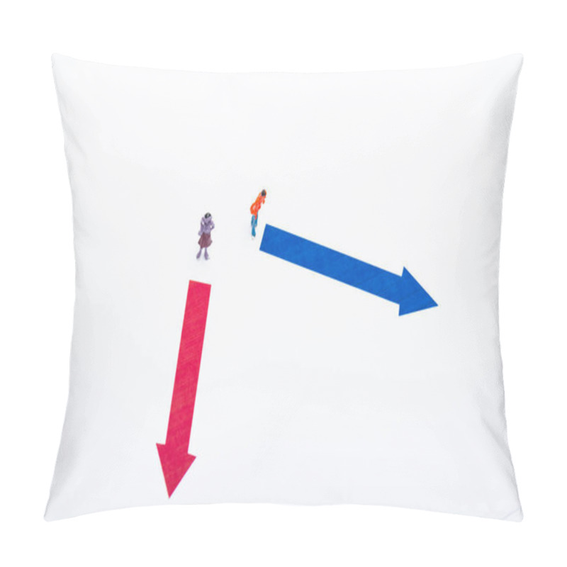 Personality  Top View Of Two People Figures Near Arrows On White Background, Concept Of Equality Pillow Covers