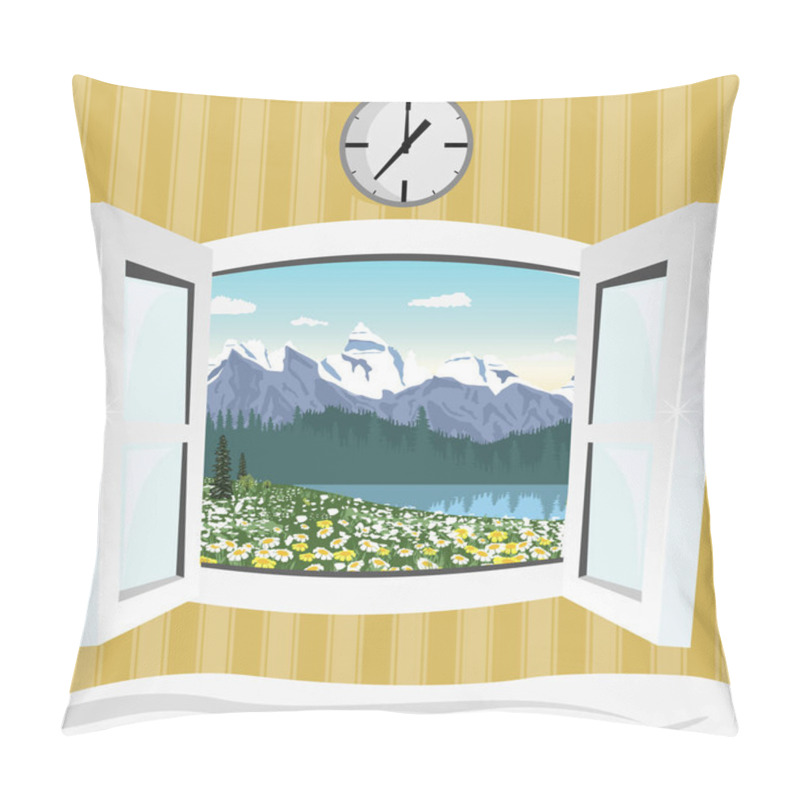 Personality  Open Window With Summer Mountain Landscape View Pillow Covers