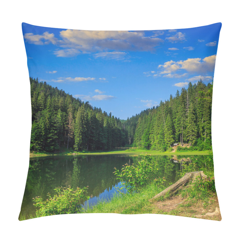 Personality  Pine Forest And Lake Near The Mountain Early In The Morning Pillow Covers