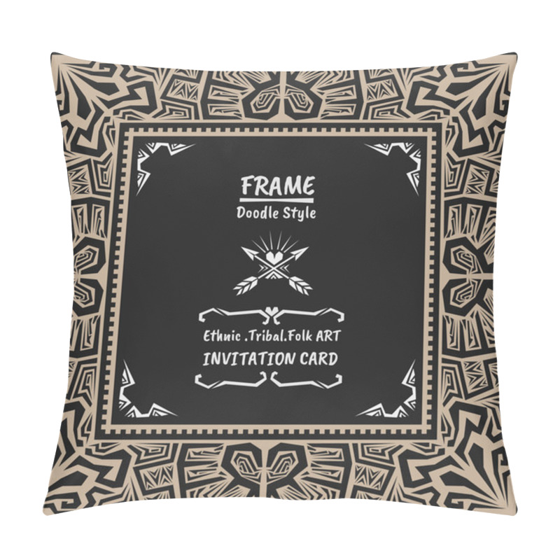 Personality  Doodle Vector Tribal Ethnic Style Frame .Native Invitation Card. Pillow Covers