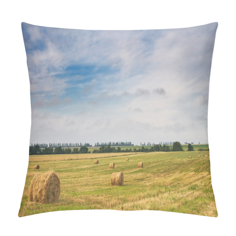 Personality  Beautiful Stubble Field With Hay Bales By Summer. Pillow Covers