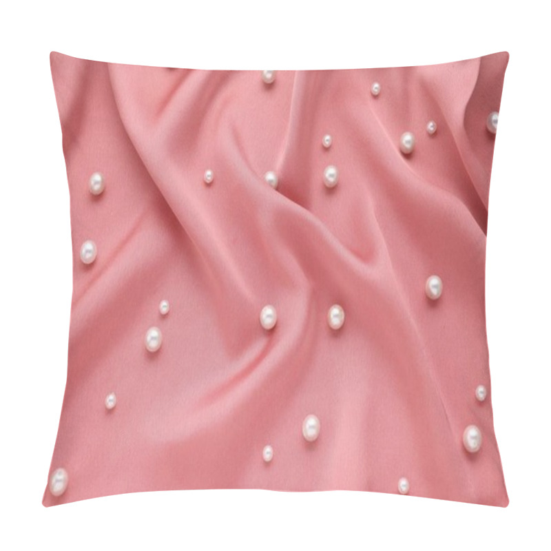 Personality  Many Elegant Pearls On Pink Fabric, Top View Pillow Covers