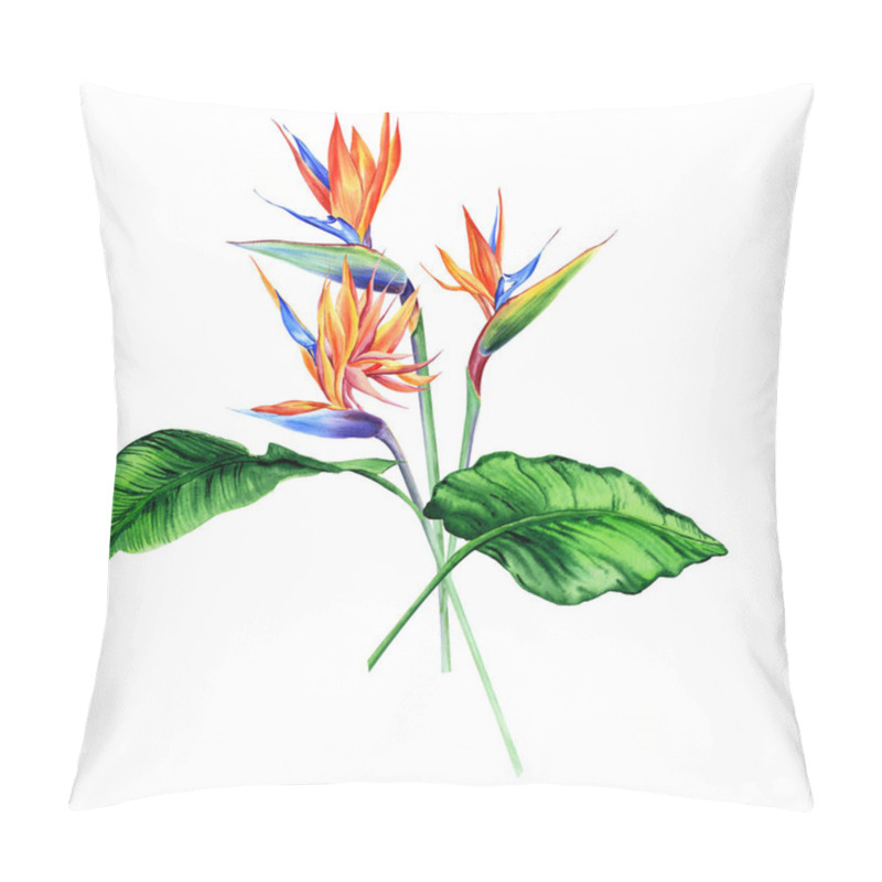 Personality  Watercolor Bouquets With Tropical Plants, Leaves And Strelitzia Flowers. Great For Valentines, Wedding Invites, Hawaii Birthday And Beach Party Pillow Covers