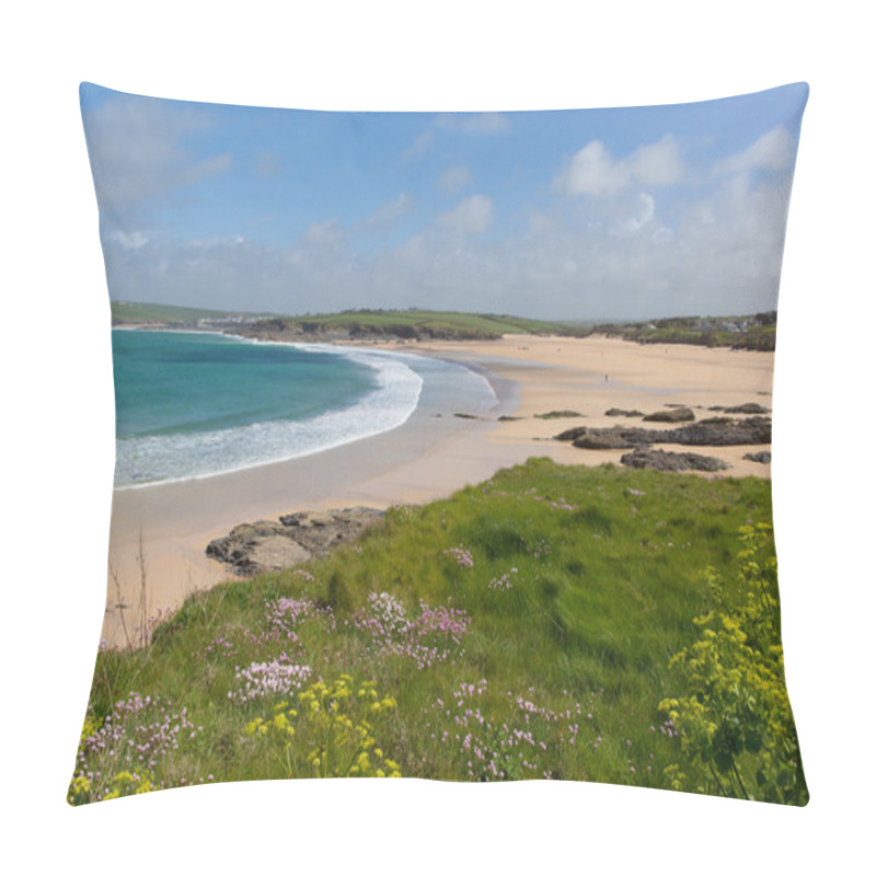 Personality  Harlyn Bay North Cornwall England UK Near Padstow And Newquay And On The South West Coast Path In Spring With Blue Sky And Sea Pillow Covers